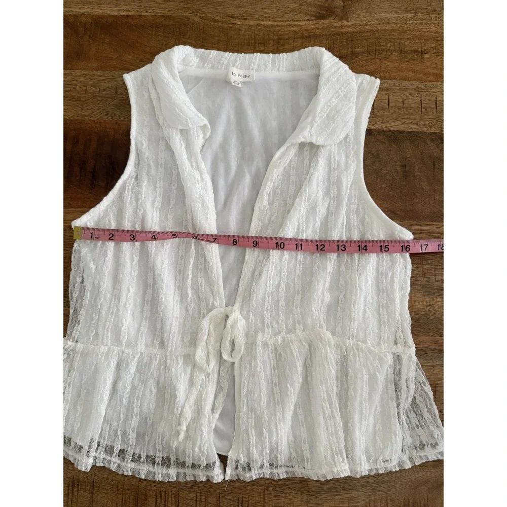 La Peche Lace Peplum Vest Top XL White Sheer Tie Front Cottagecore Boho Bridal - Picture 5 of 6